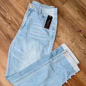 Romeo & Juliet Couture jeans w/ pearl accents